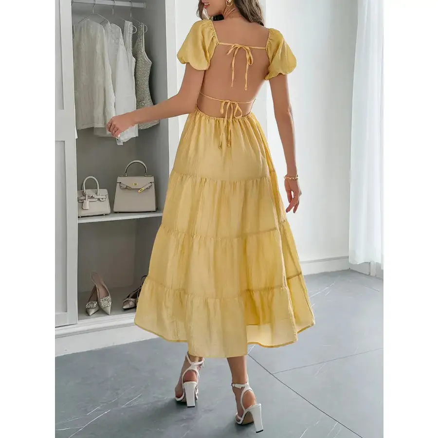 Dress V-Neck Short Sleeve Midi Dress