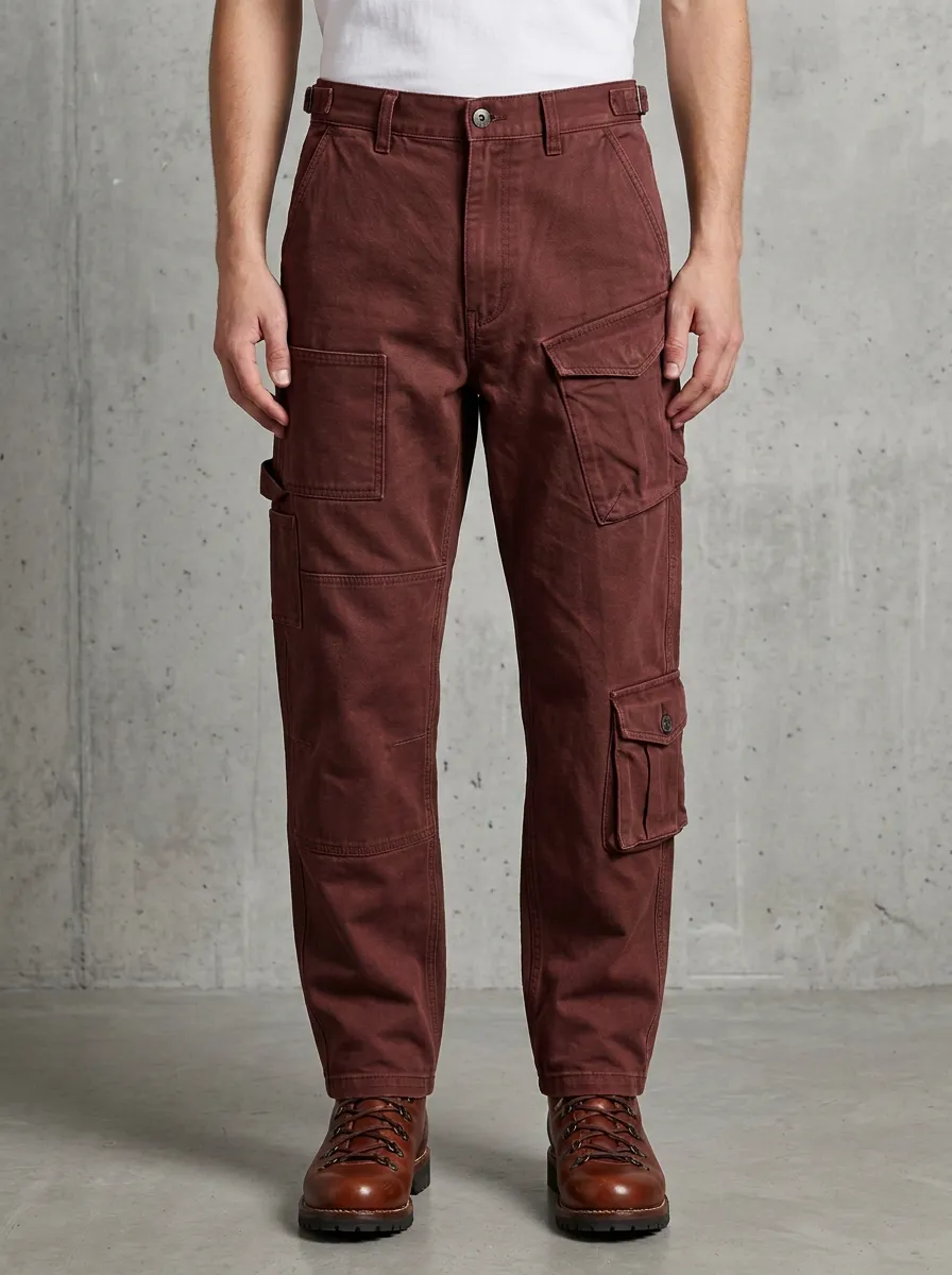 Men's Military Style Olive Green Multi-Pocket Matte Finish Cargo Pants