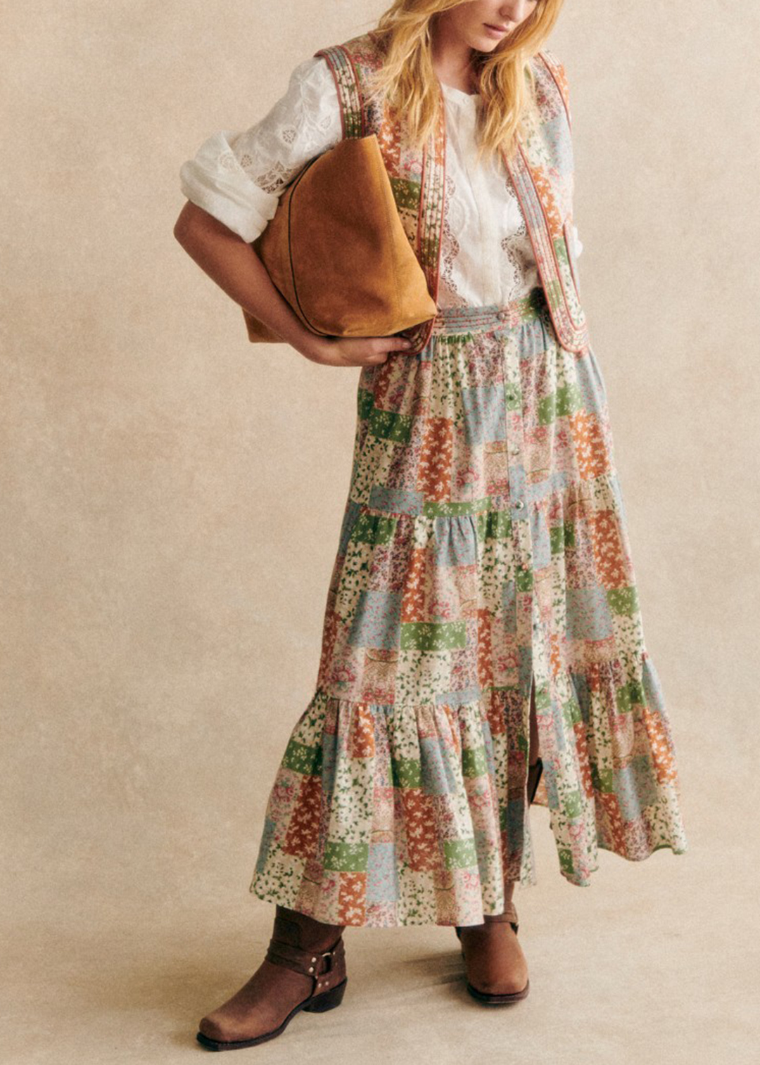 Cropped Sleeveless Printed Quilted Jacket