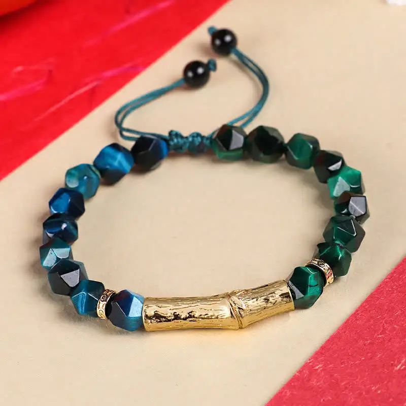 Tiger Eye Obsidian Bamboo Growth Faceted Bracelet
