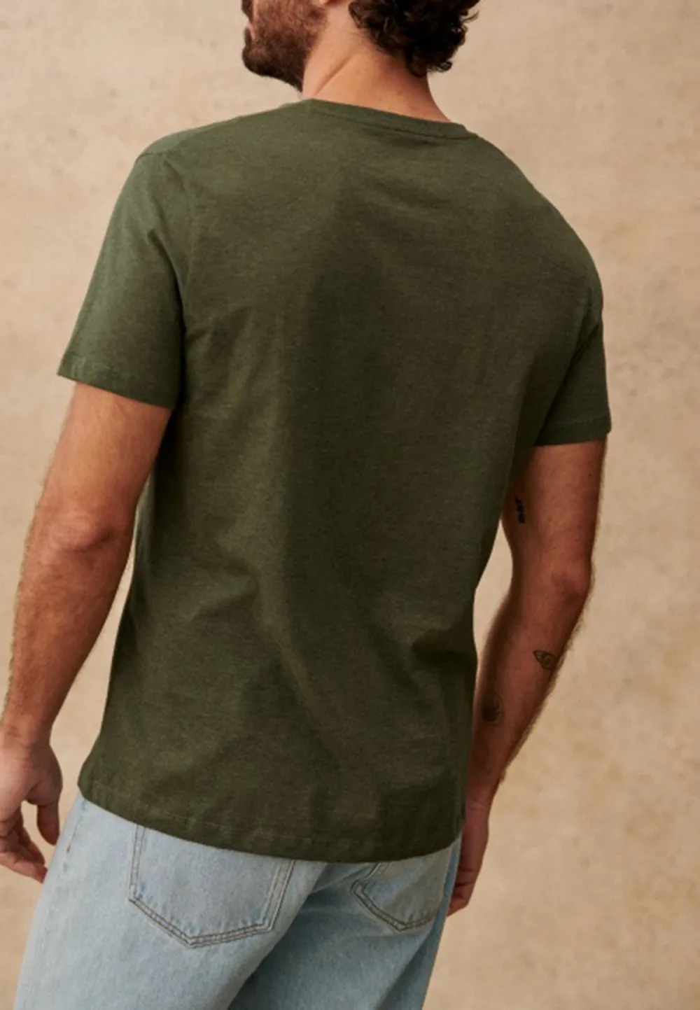 Mottled Khaki Textured Crew Neck Casual T-Shirt