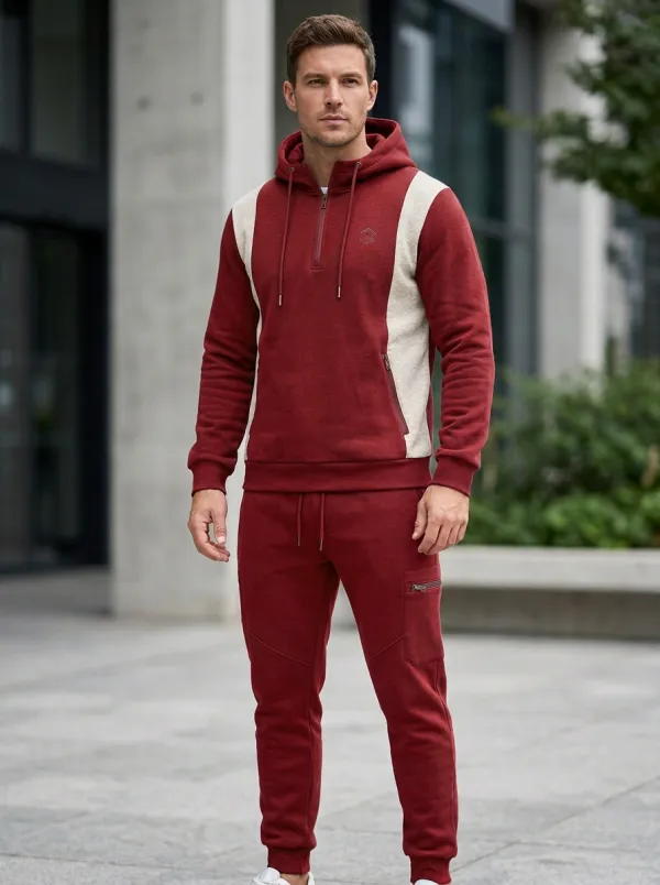 Men's Quarter-Zip Cargo Jogger Colorblock Hoodie and Jogger Set