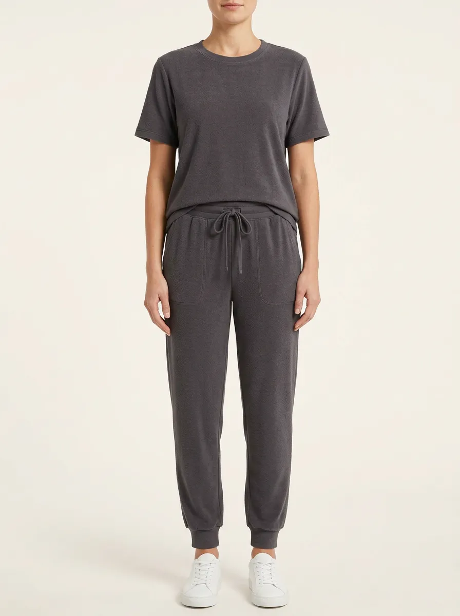 Women's Patch-Pocket Crewneck T-Shirt and Joggers Set