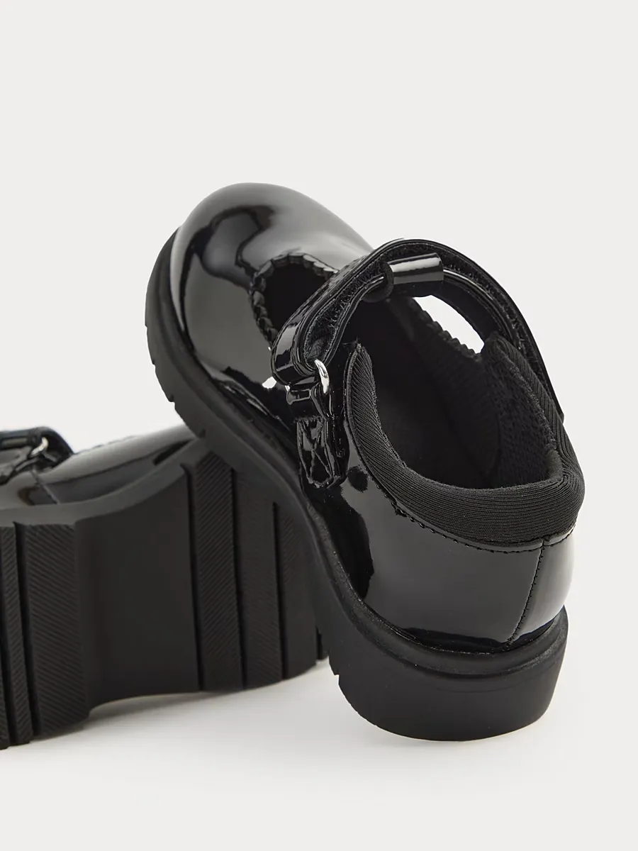 Black Patent Scallop T-Bar School Shoes