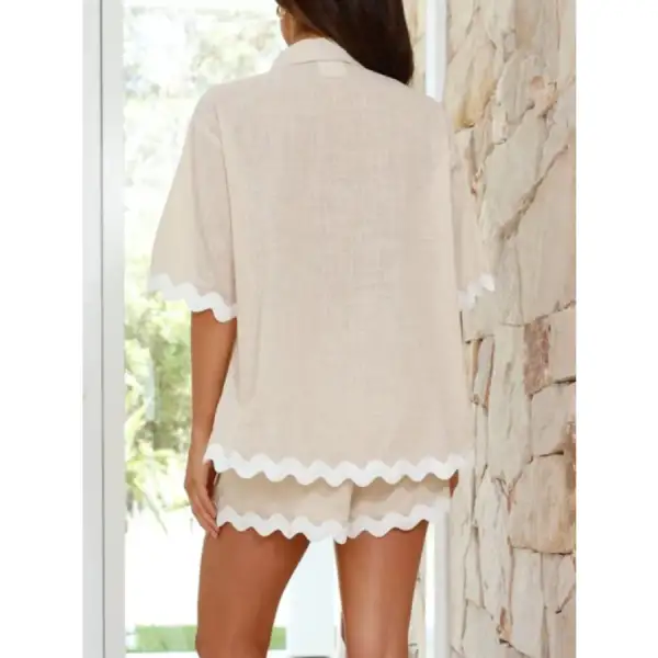 Contrast Trim Half Sleeve Top and Shorts Set
