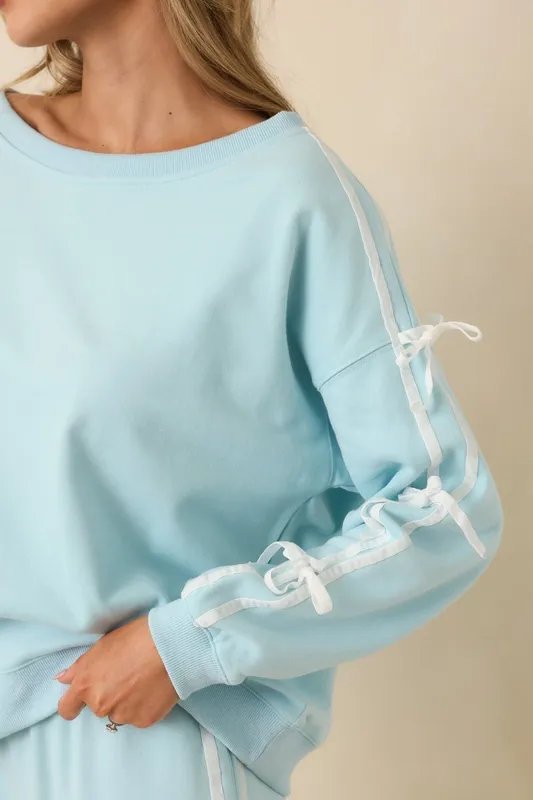 Aqua Tie-Detail Scoop Neck Sweatshirt