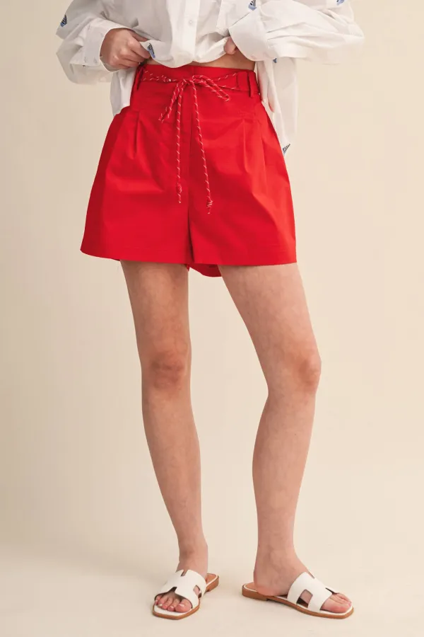 Pleated Rope Belt Shorts