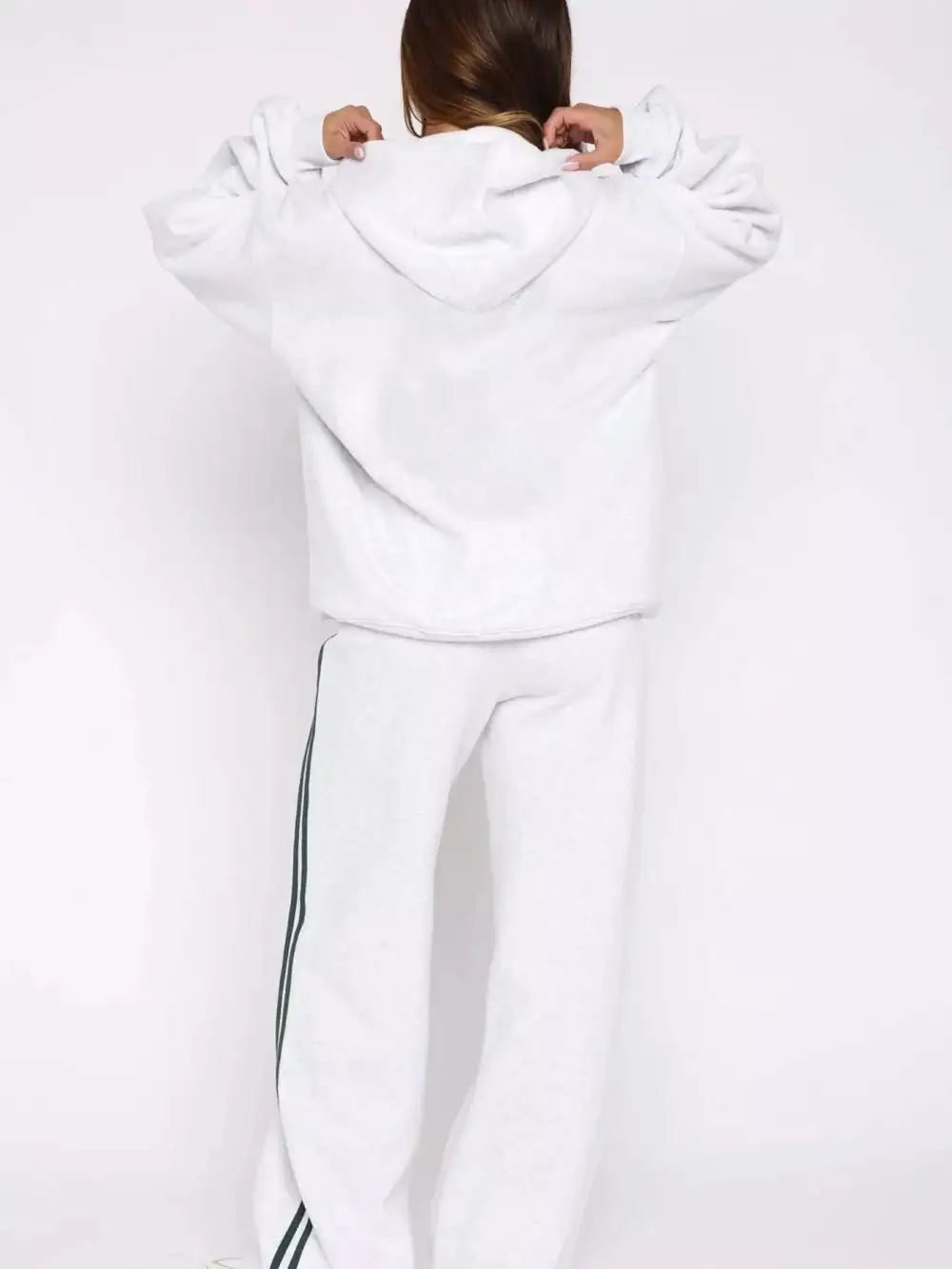 Zip Up Hoodie and Striped Pants Set