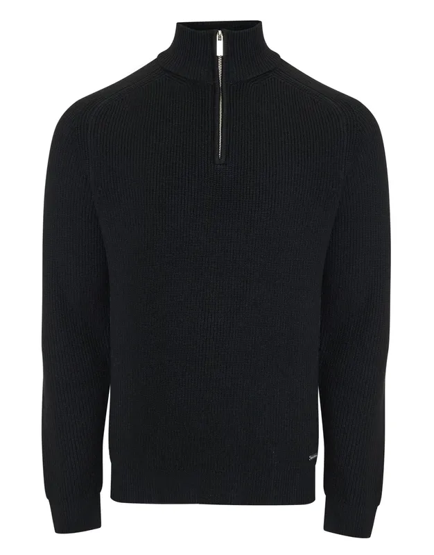 Black Rib Panel Quarter-Zip Knit Sweater