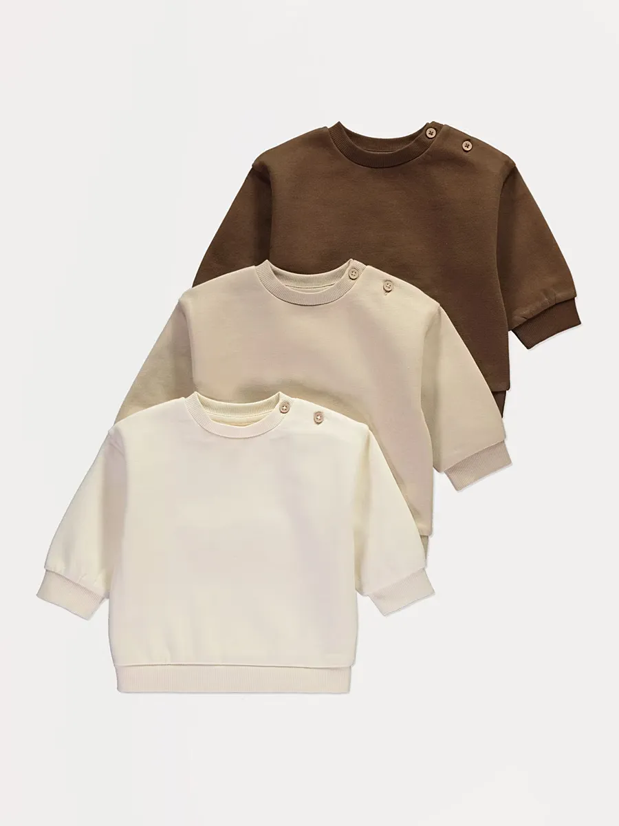 Crew Neck Button Shoulder Sweatshirts 3 Pack