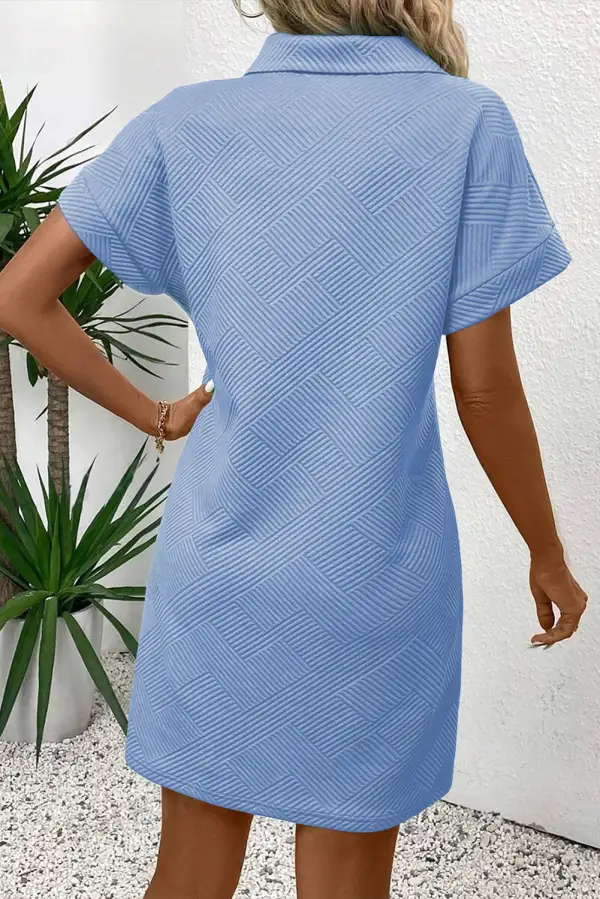 Solid Textured Short Sleeve A-Line Mini Dress