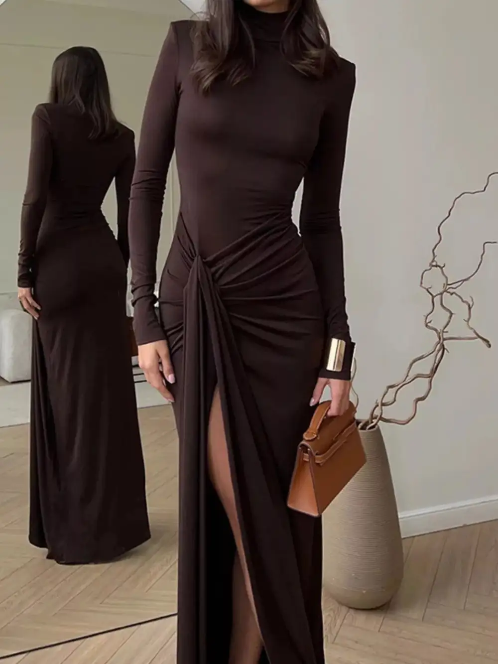Finish Slit Long Sleeve Maxi Dress