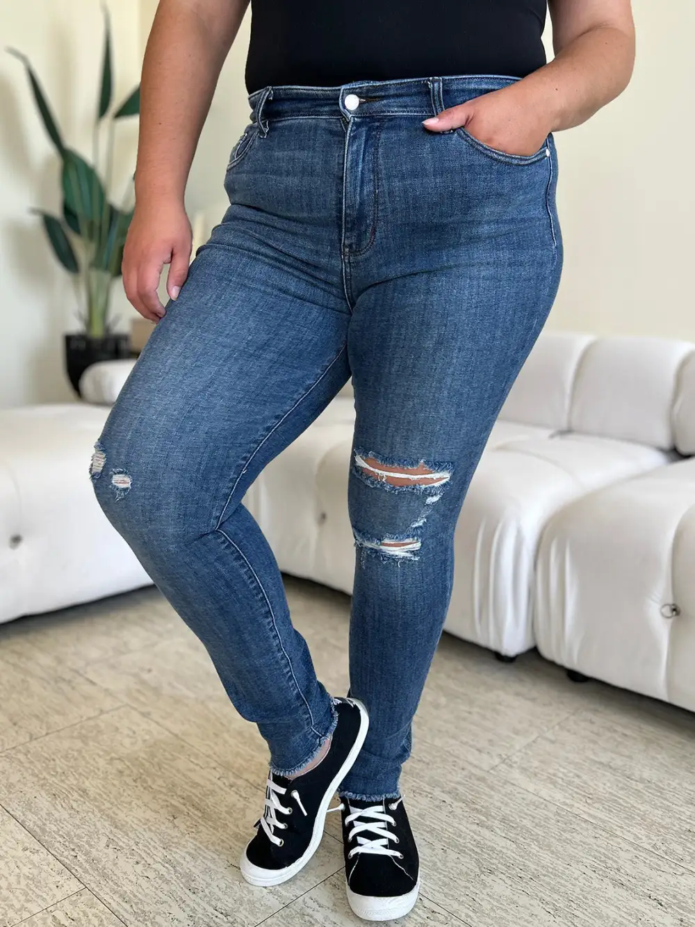 Versatile High Waist Skinny Distressed Denim Jeans