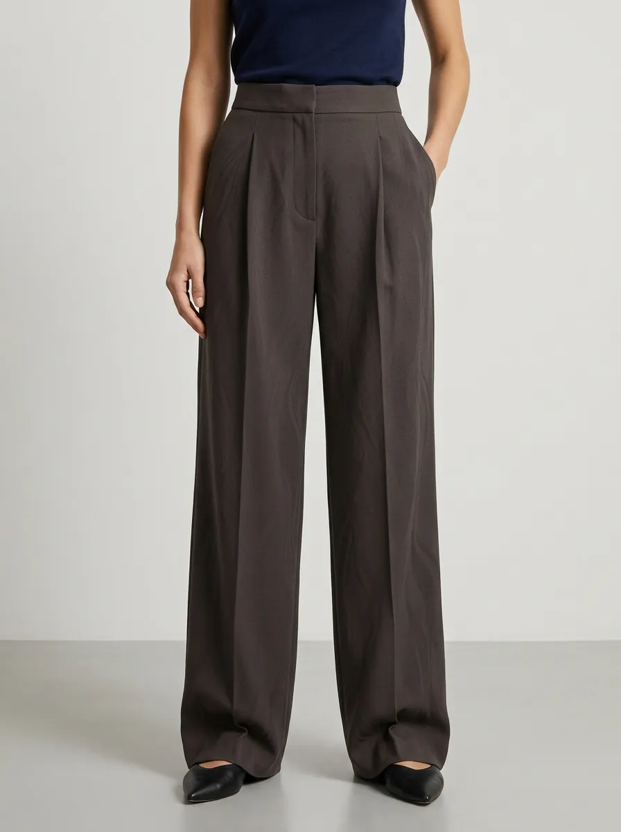 Easygoing Pleated High Rise Wide Leg Trousers