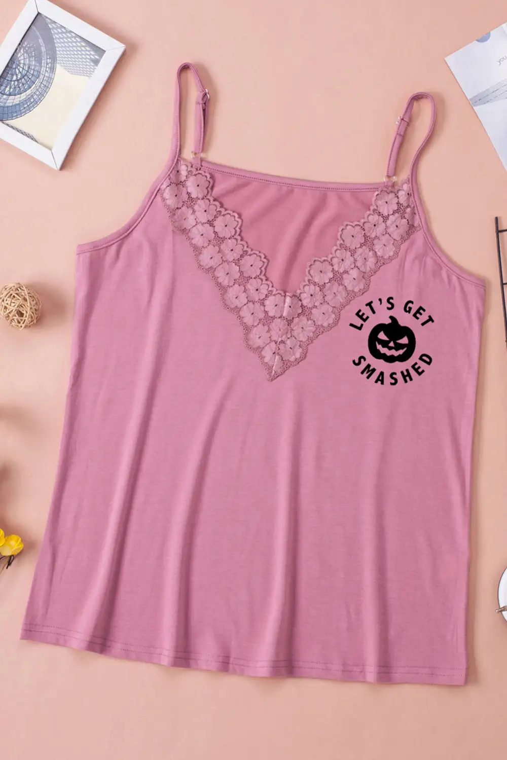 Lace Trim Let S Get Smashed Graphic Cami