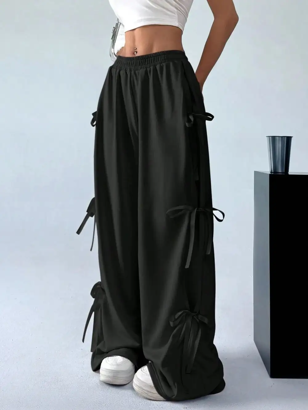 Wide Leg Side Tie Casual Everyday Cargo Pants