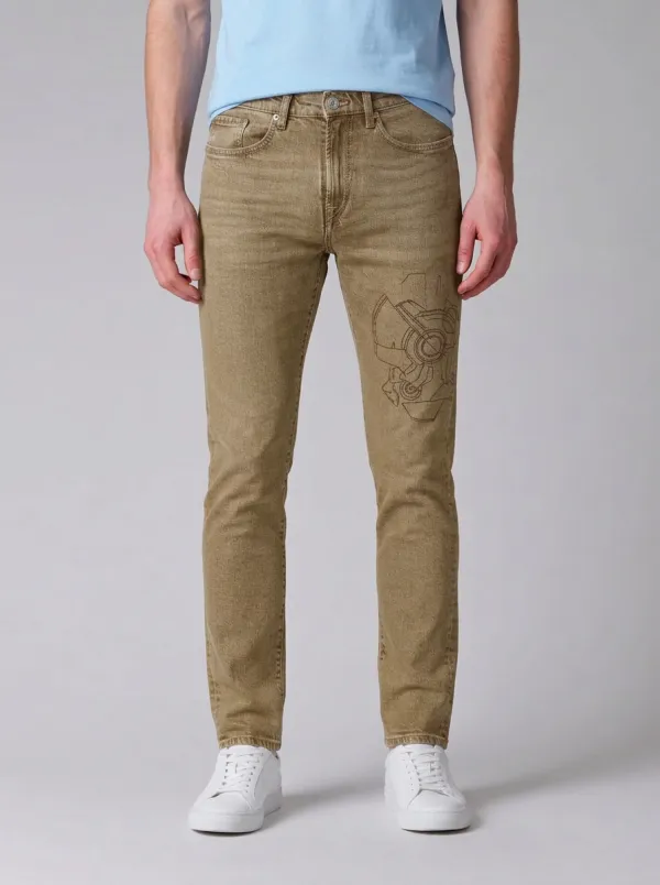 Men's Sci-Fi Robot Helmet Graphic Printed Stretch Jeans