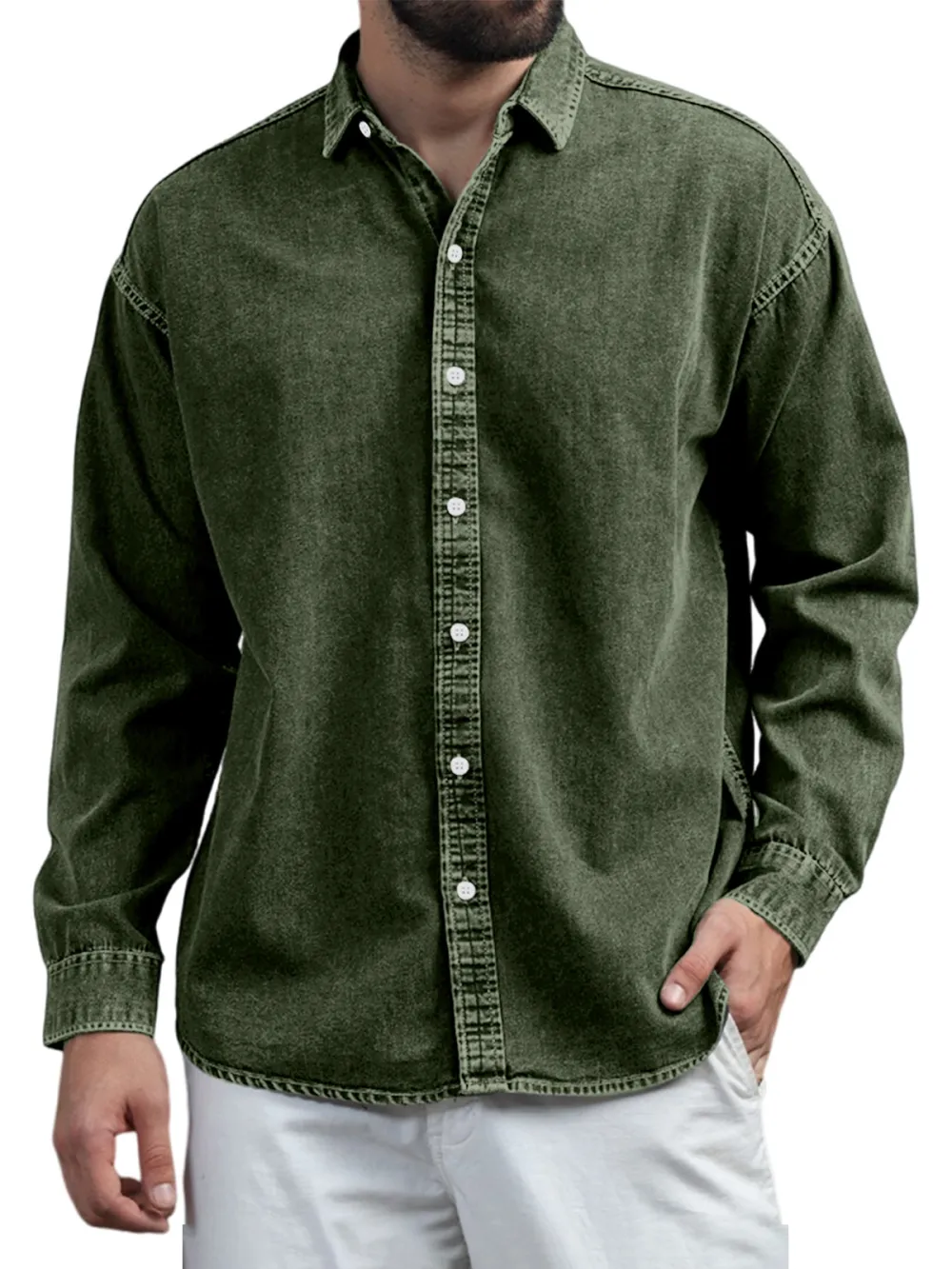 Structured Long Sleeve Open Collar Shirt