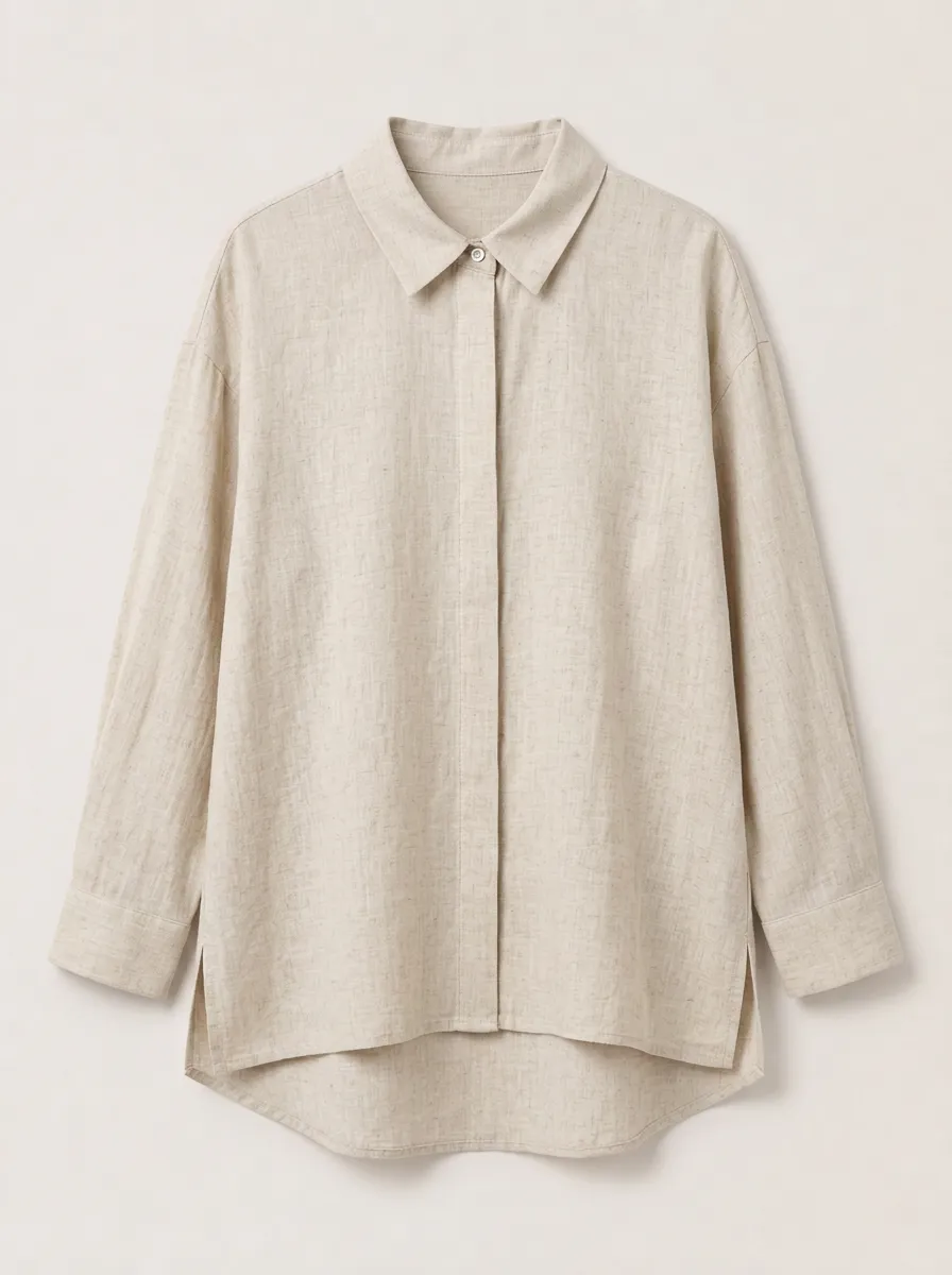 Women's Beige Relaxed Fit Button-Down Shirt