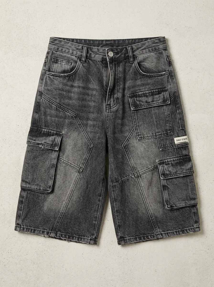 Functional Cargo Denim Washed Men's Cargo Shorts