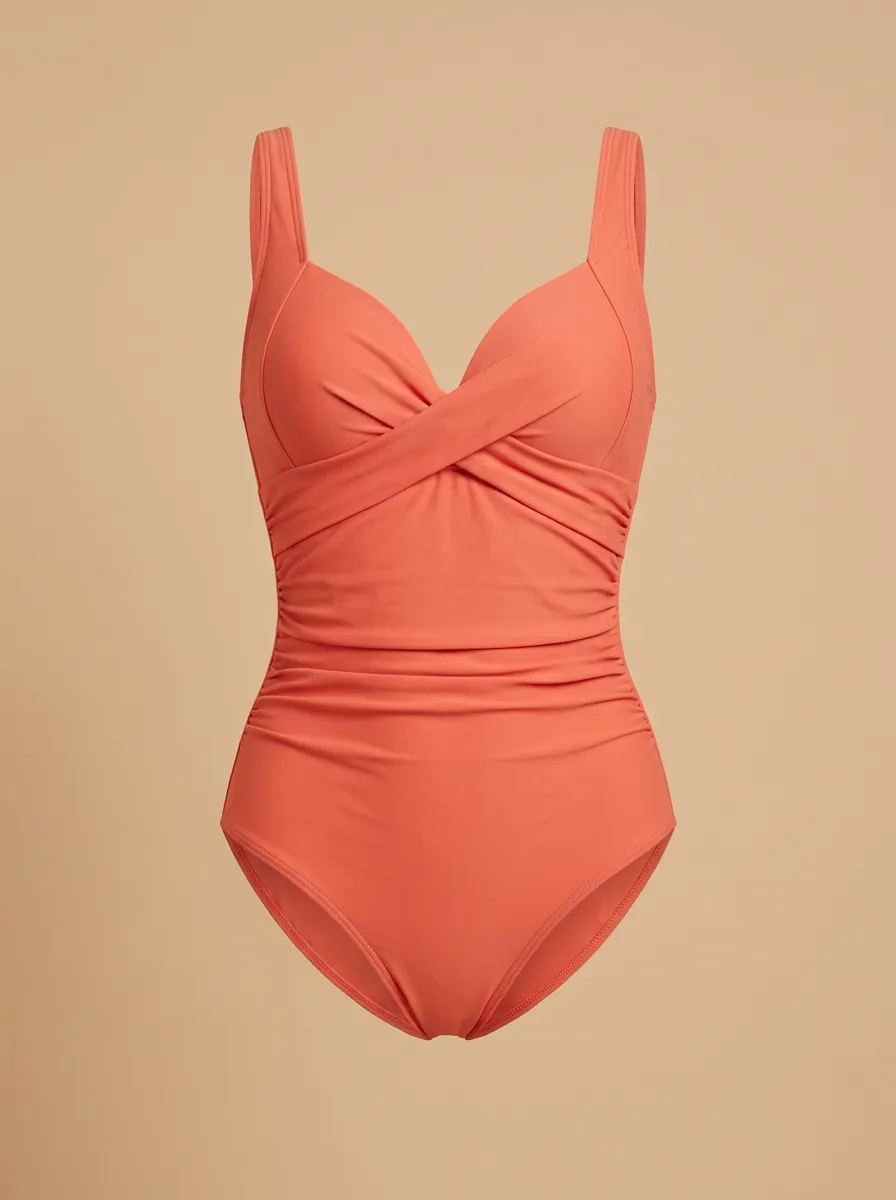 Smooth-Profile Cross-Front Ruched One-Piece Swimsuit