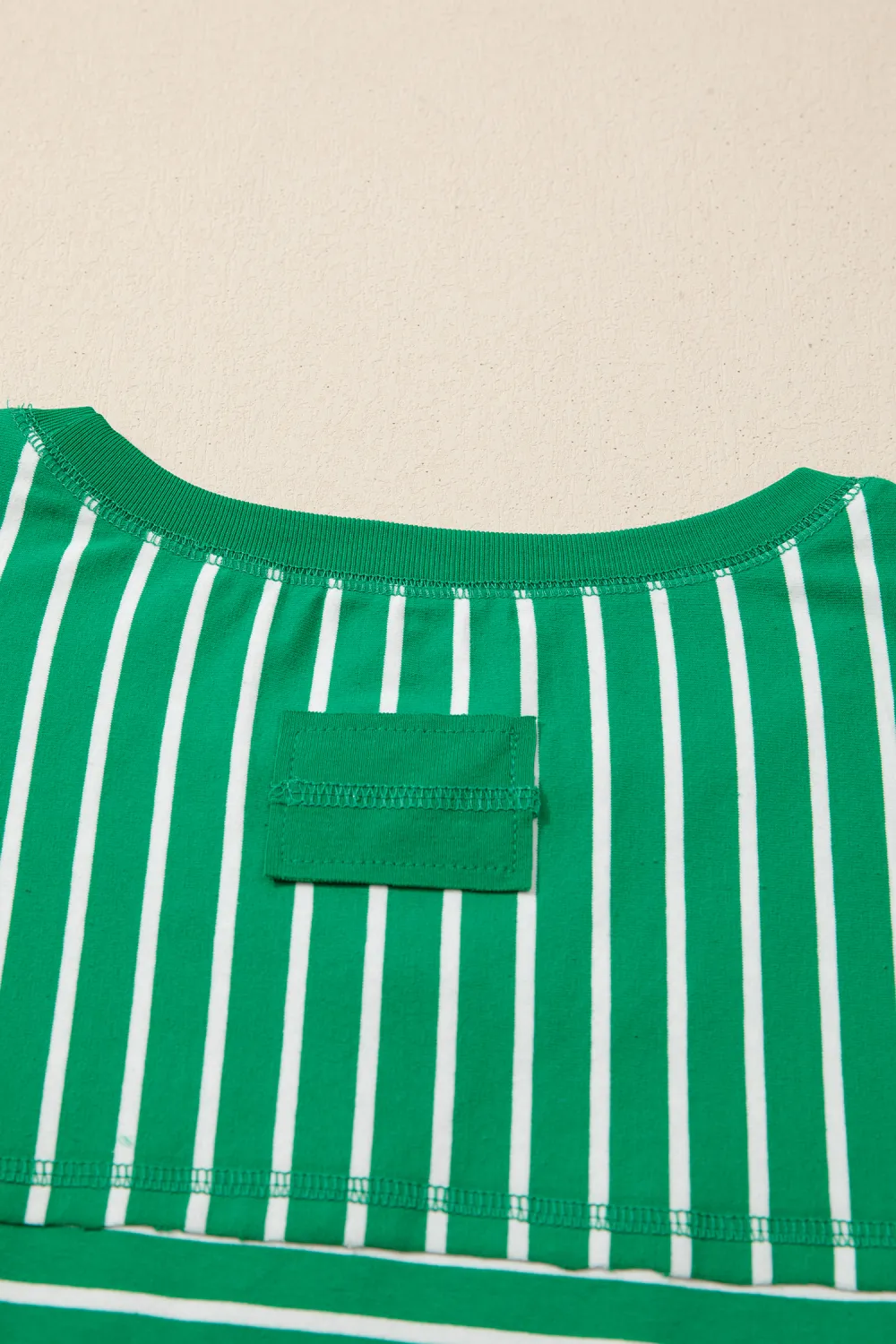 Green Stripe Ribbed Patchwork Seam Tee
