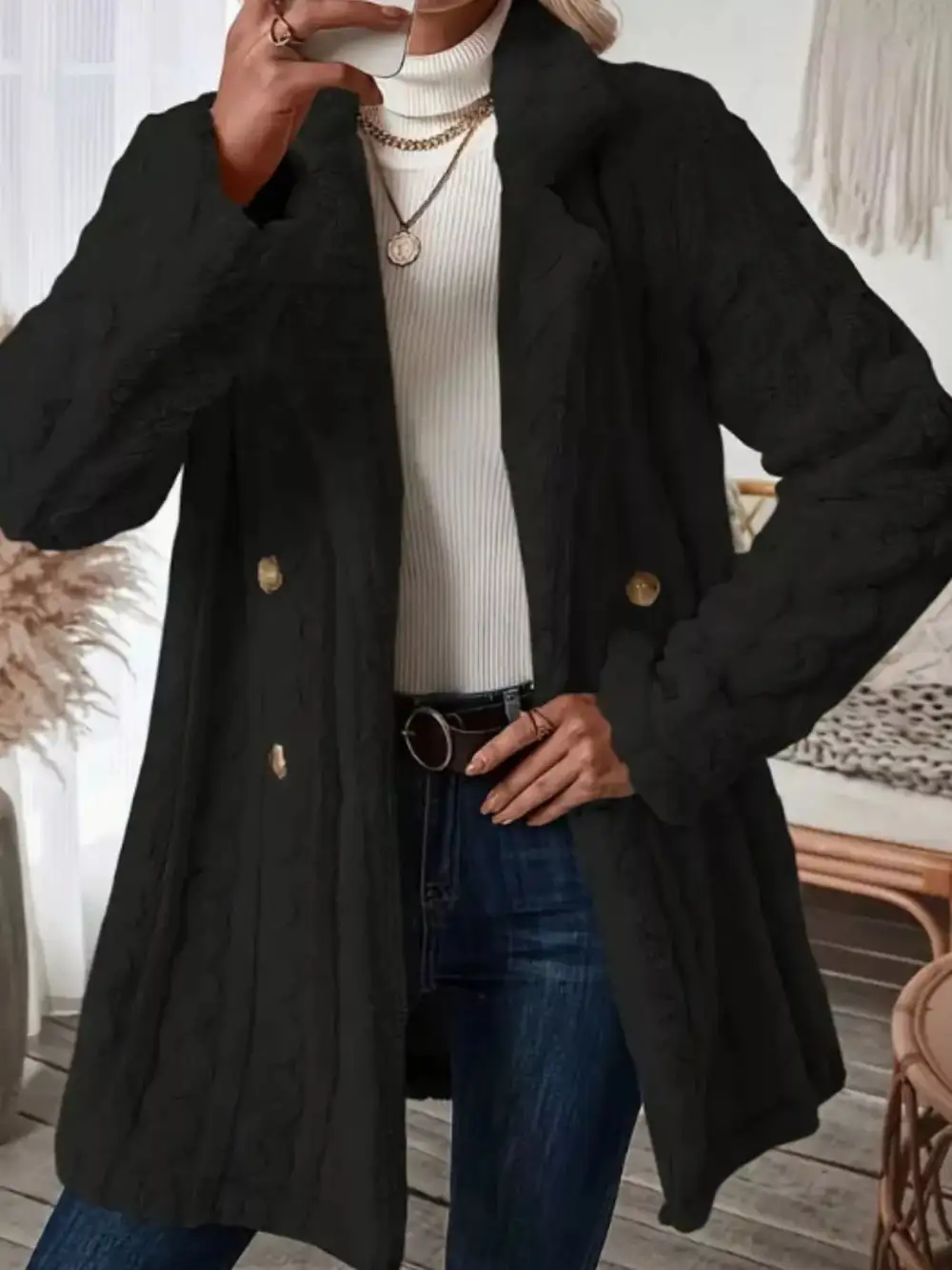 Cozy Faux Shearling Double-breasted Outerwear