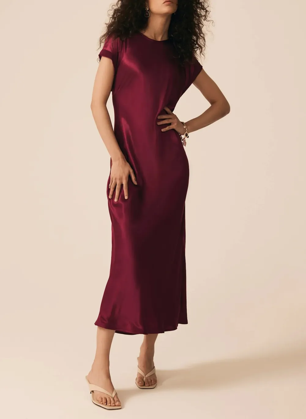 Casual Style Satin Midi Dress