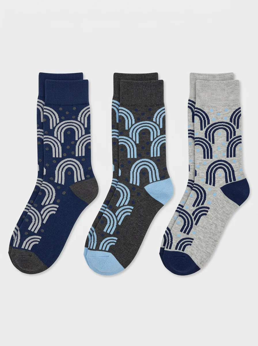 Men's Three-Pair Arched Rainbow Crew Sock Set
