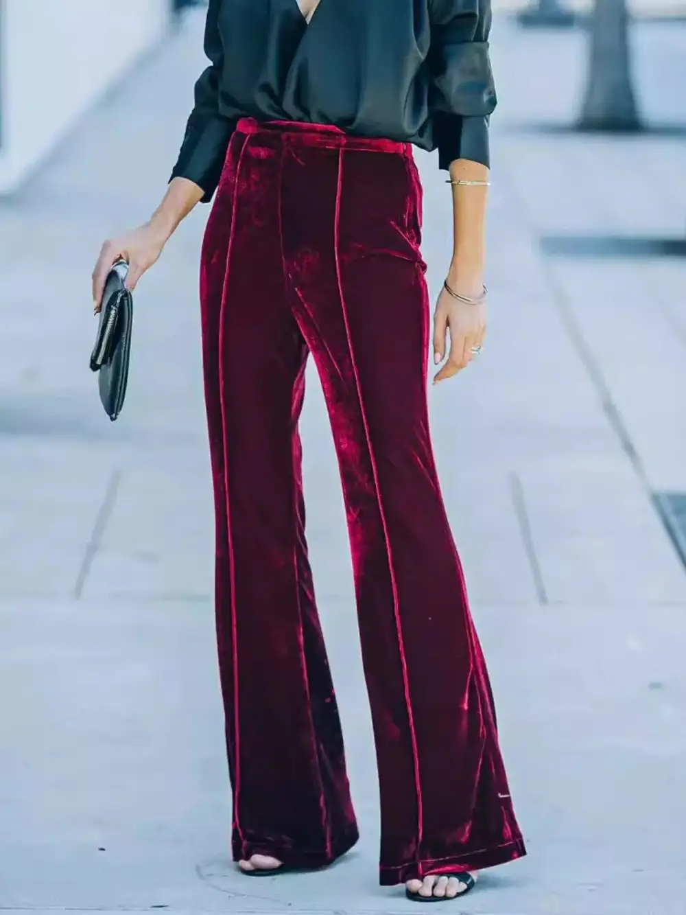 High Waist Wide Leg Velvet Pants