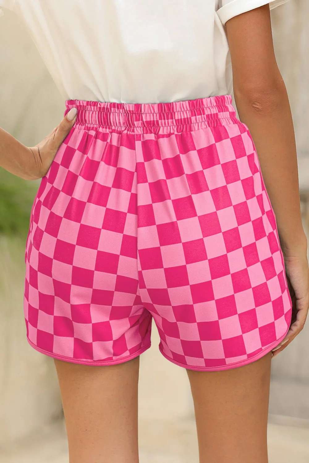 Plaid Elastic Waist Drawstring Pocketed Casual Shorts