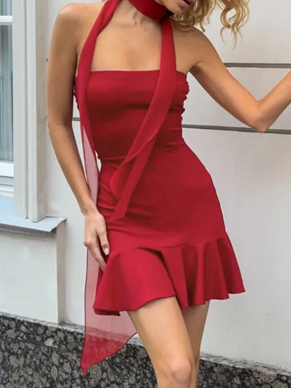 Knit Strapless Ruffle Mini Dress