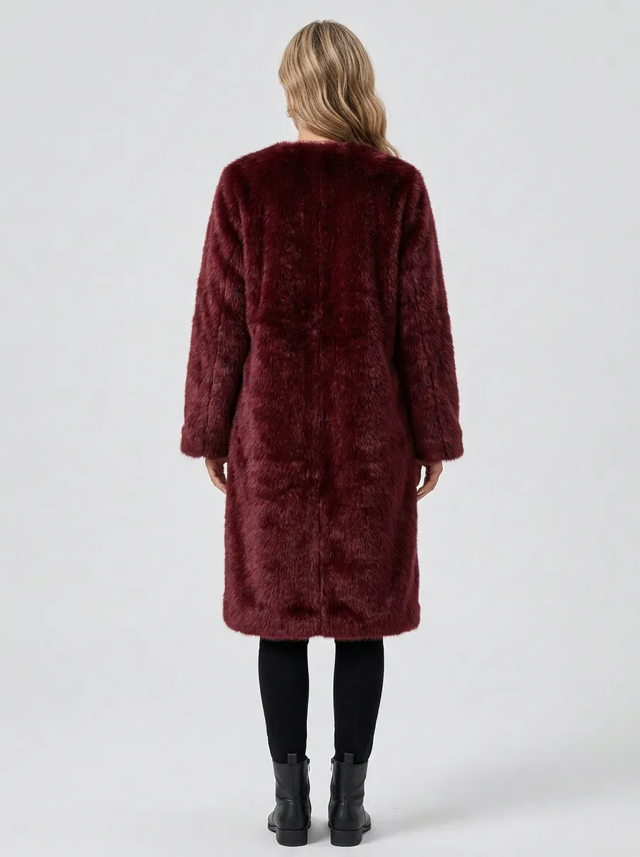 Textured Faux Fur Winter Coat