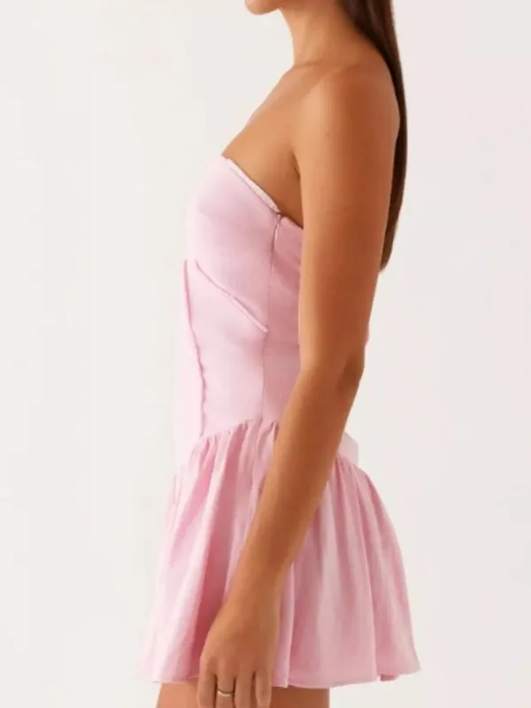 Lace-Up Back Tube Mini Dress