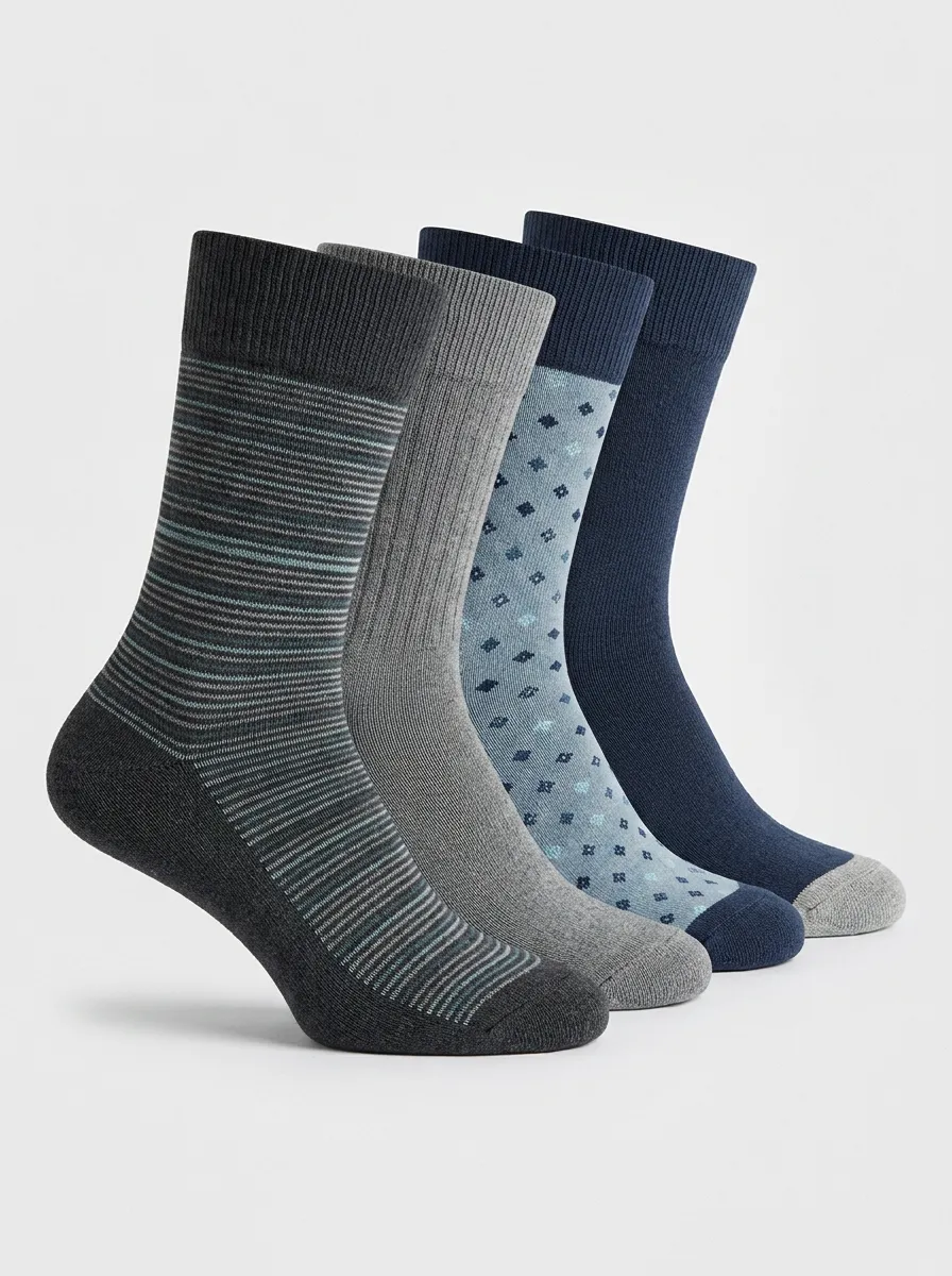 Nature-Inspired Geometric Striped Men's Four-Pair Long Socks