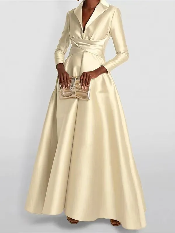 High Waisted Pleated Neck Maxi Dress