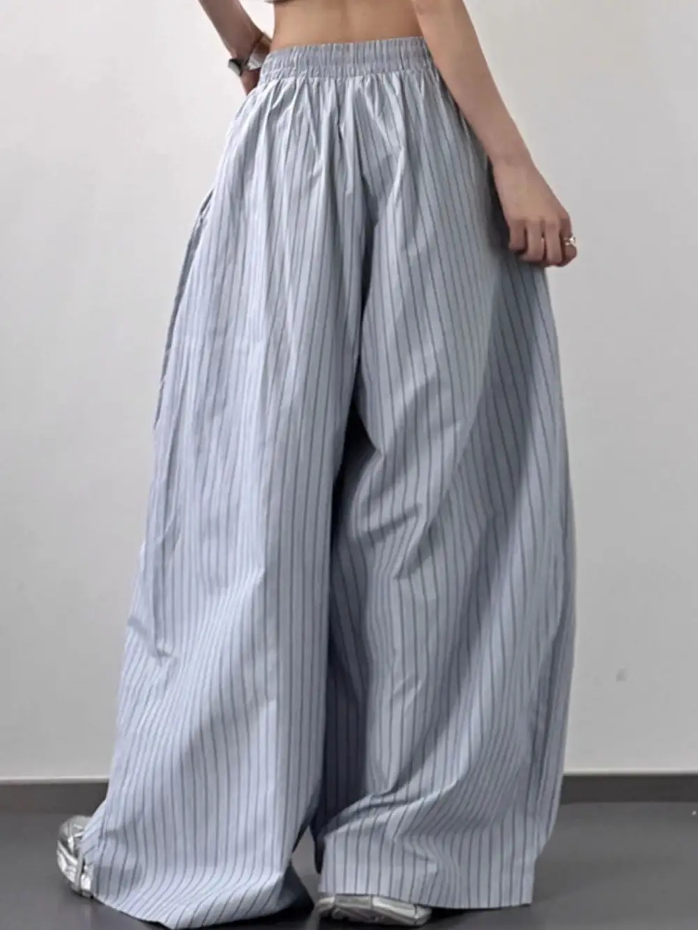 Textured Striped Wide Leg Drawstring Pants