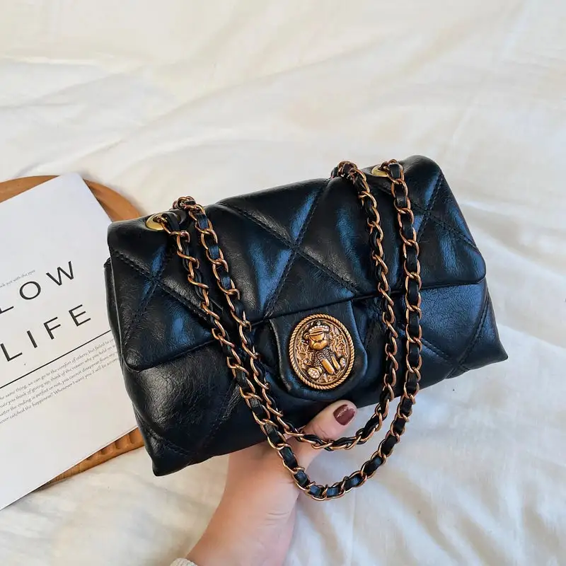 Vintage Quilted Black Chain Shoulder Bag