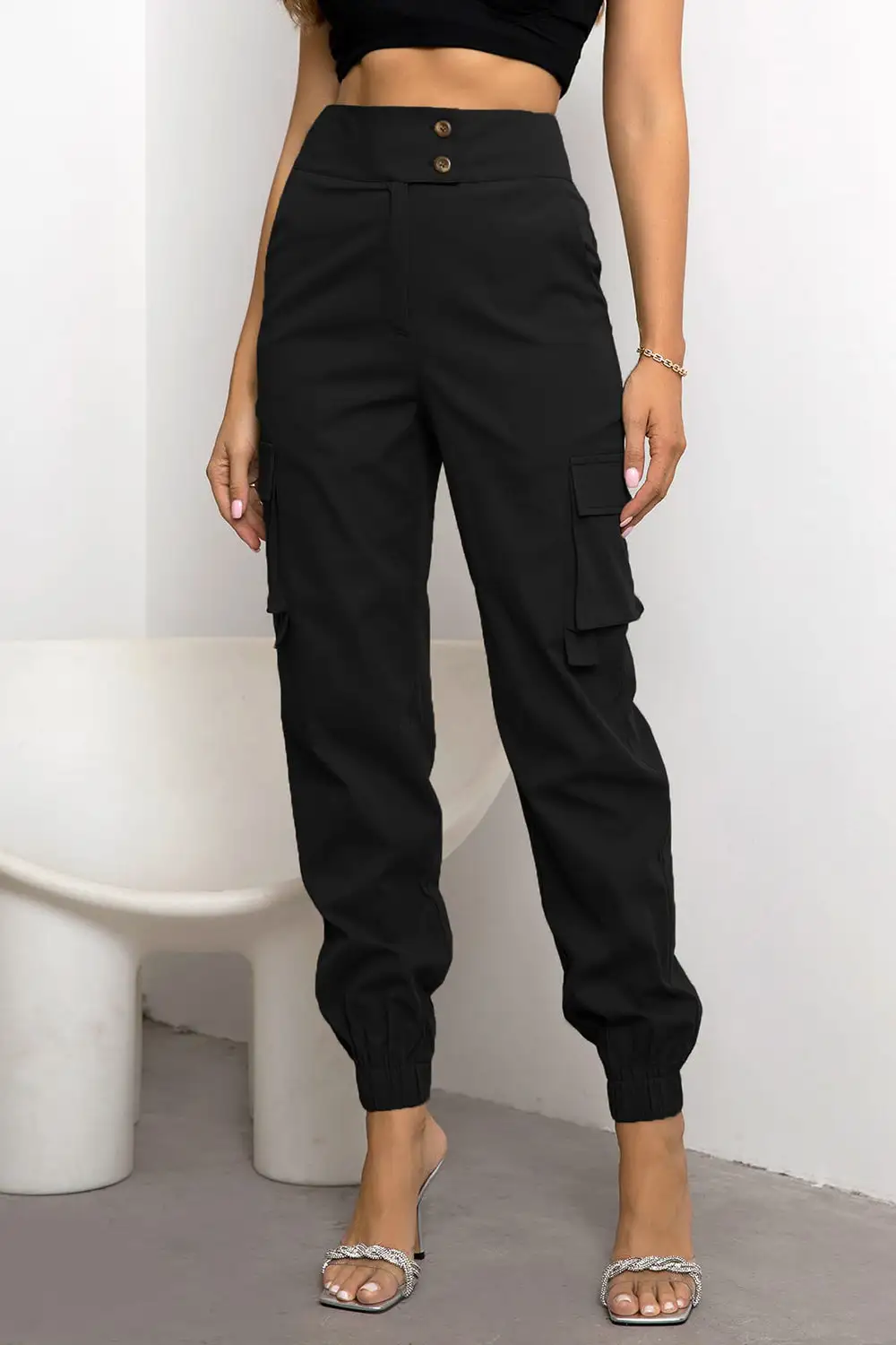High Waist Pocketed Everyday Lightweight Cargo Pants