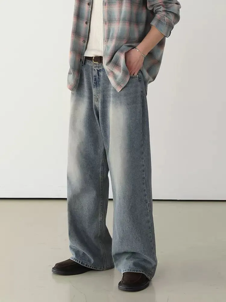 Faded Wash Wide Leg Jeans