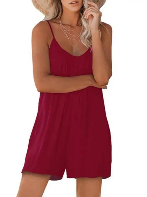 Spaghetti Strap Shorts Clean Round Neck Accessory
