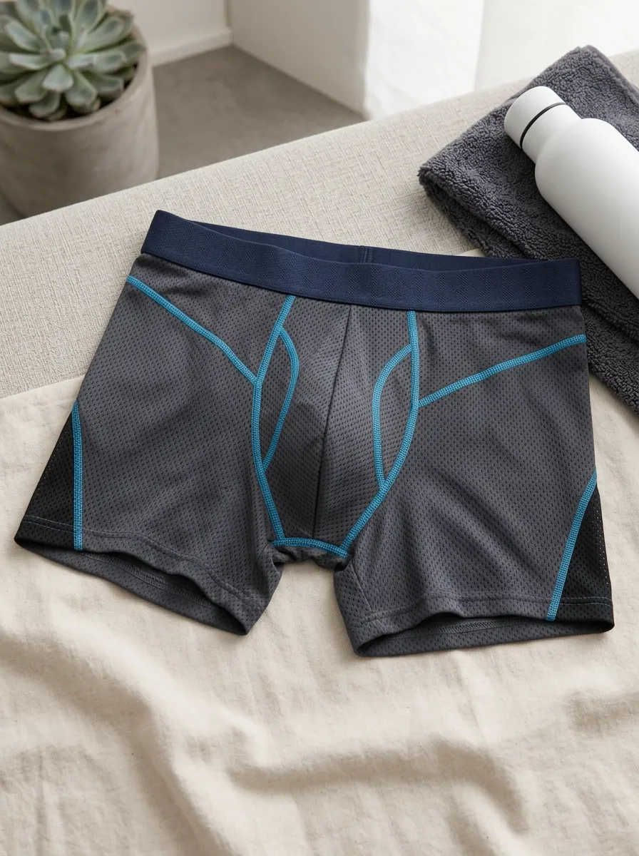 Men's Athletic Performance Blue Stitched Mesh Boxer Briefs
