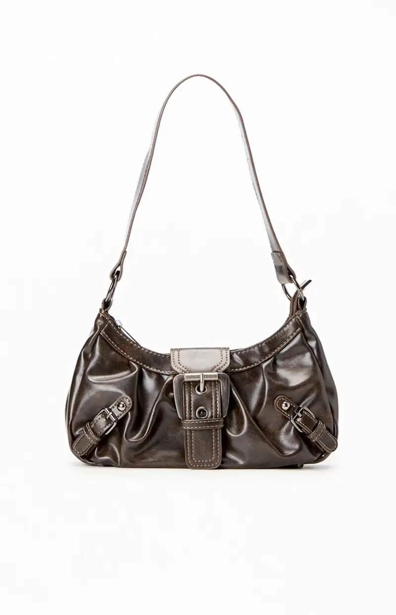 PacSun Brown Faux Leather Front Buckle Shoulder Bag