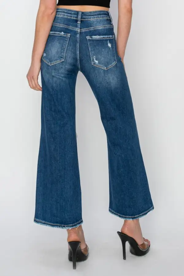 High Rise Patch Detailed Wide Leg Denim Jeans
