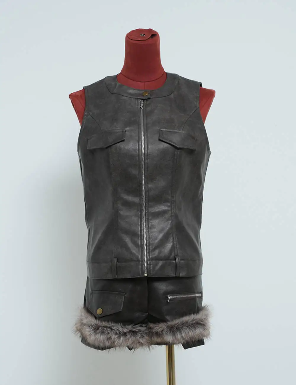 Street Chic Faux Pu Zip Up Round Neck Vest