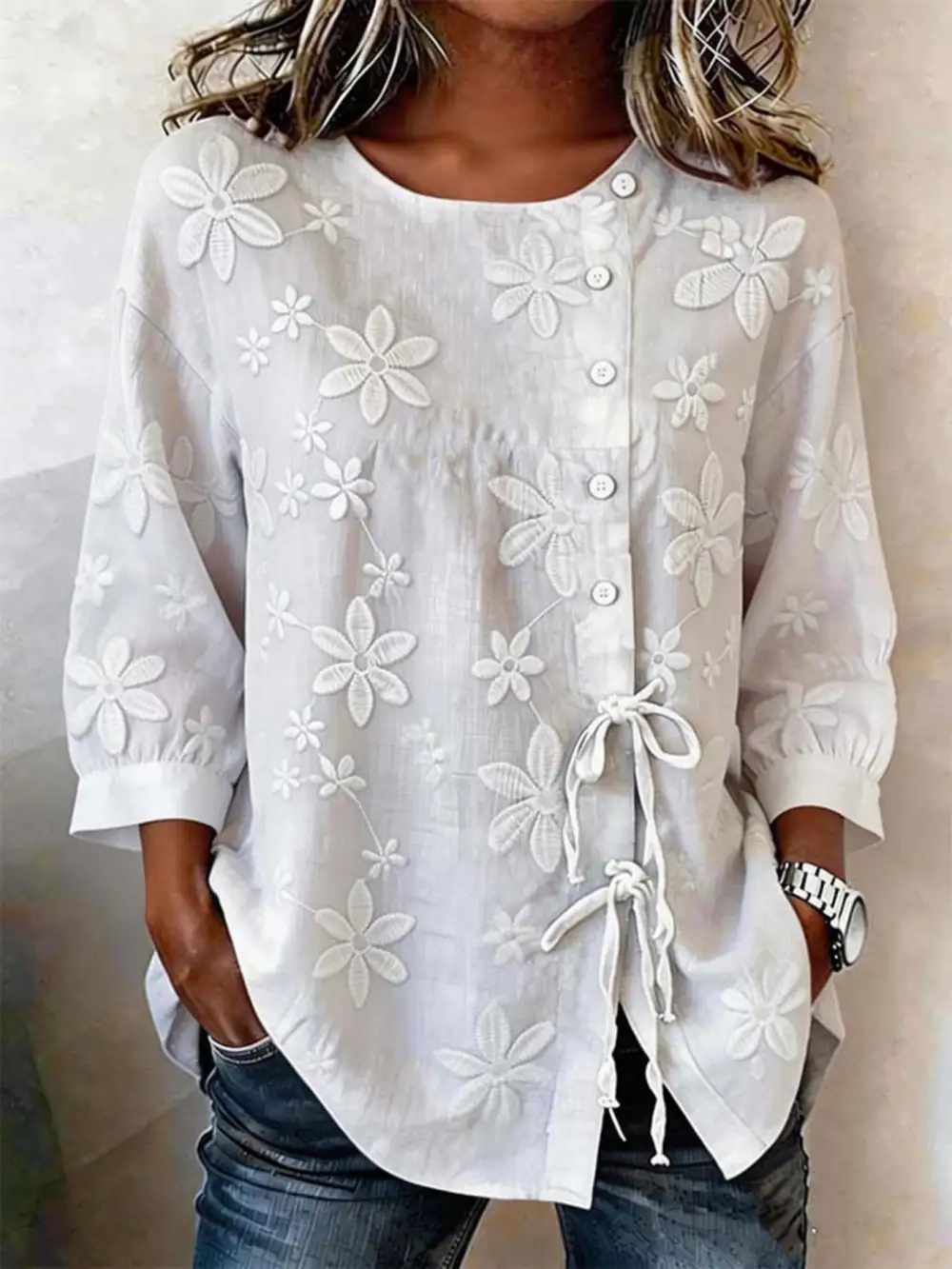 Full Size Embroidered Button Down Shirt Plus Size
