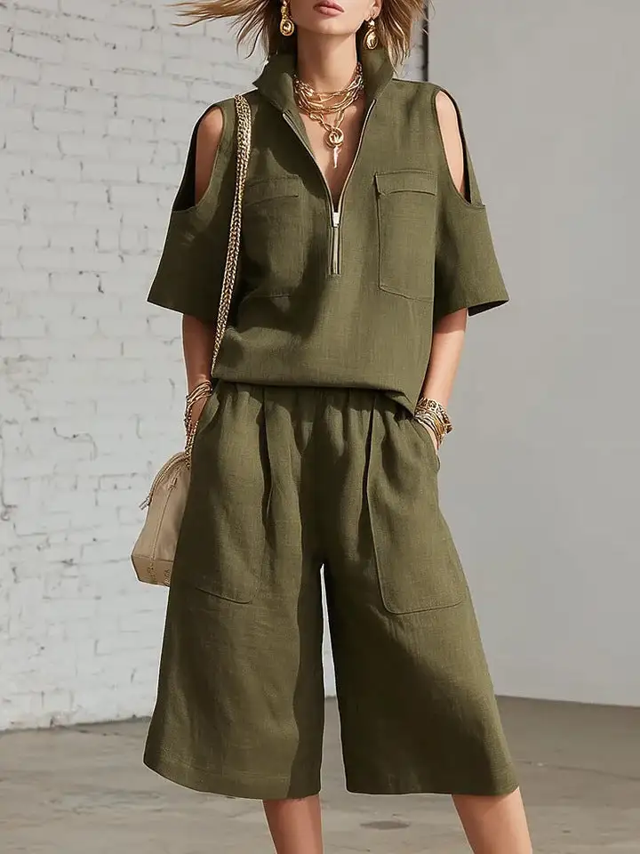 Zip-Front Denim Women's Matching Set
