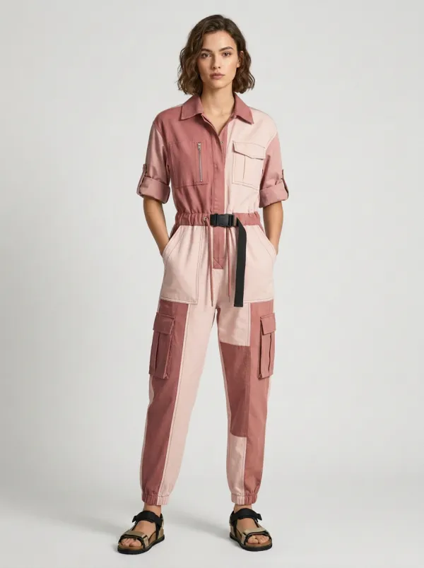 Women's Hudson Utility Patchwork Colorblock Belted Jumpsuit