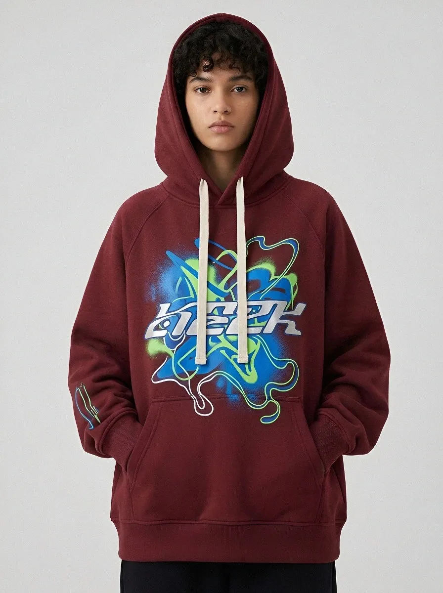 Unisex Streetwear Graffiti Neon Blue Green Hoodie