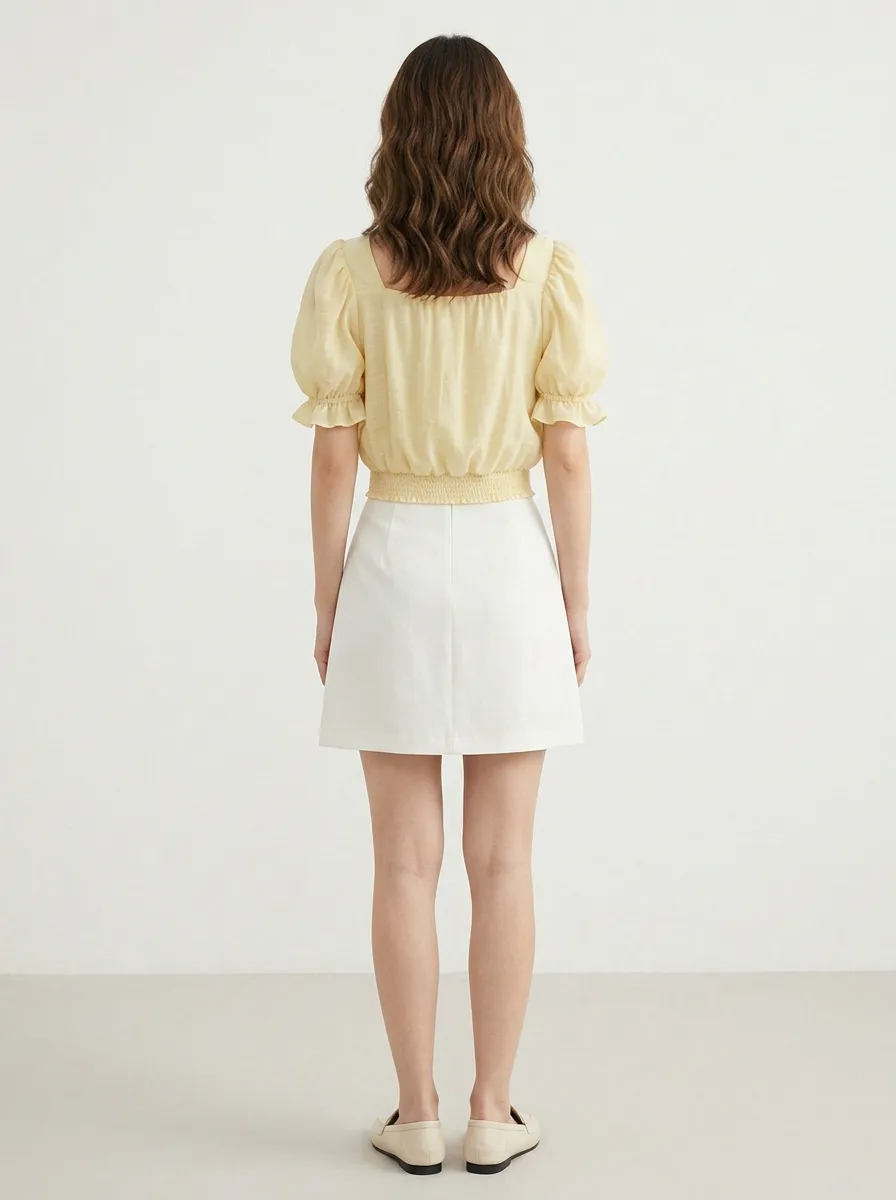Square-Neck Smocked Women's Puff-Sleeve Blouse